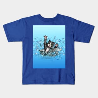 wet cat in a puddle Kids T-Shirt